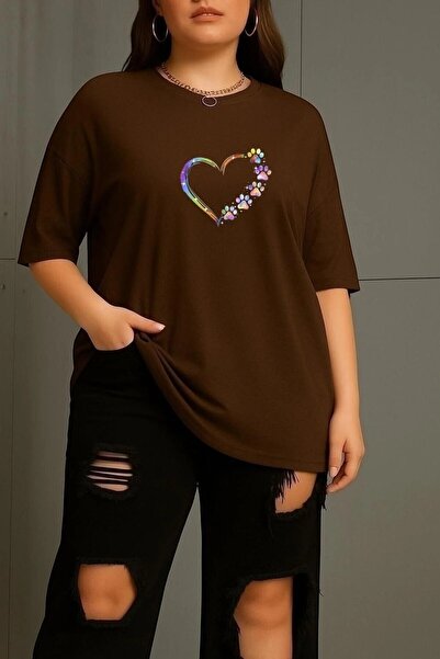 oneagılyazı Large Size Colorful Heart Printed Unisex T-Shirt