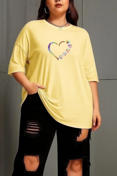 oneagılyazı Large Size Colorful Heart Printed Unisex T-Shirt