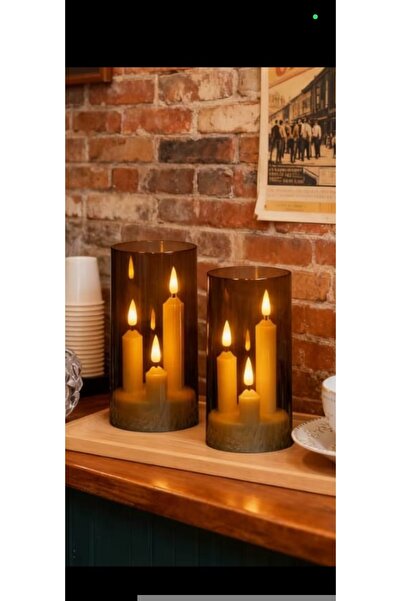 İlknur Home life LED 3 Mumlu Cam Dekoratif Fener Mum 2 (Li)