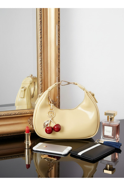 Çanta Trend Mina Model Yellow Color Women's Bag with Charm Gift, Suitable for Leather-Look Hand and Crossbody Uses