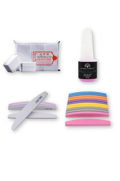 Anil Professional Cosmetics Paper File 10 Pieces; Hairless Denture Permanent Nail Polish Wipes; Tips Adhesive; Buffer 10 Pieces