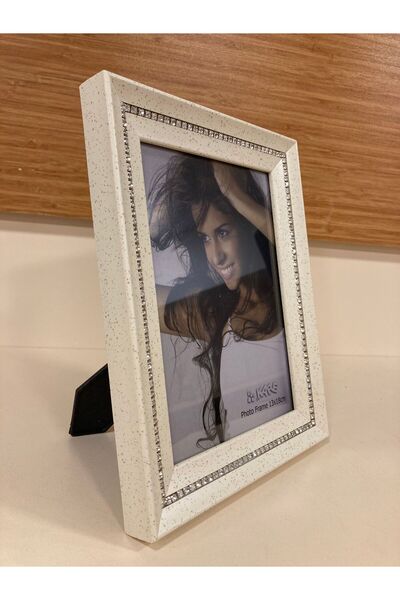 PLUS HOME إطار صور بصف واحد من الأحجار الفضية مقاس 13×18 سم لون أبيض مكسور