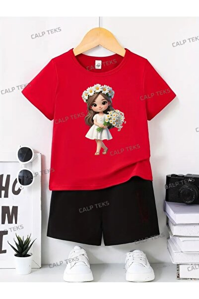 CALP TEKS Летен комплект от шорти и тениска с принт DAISY за деца