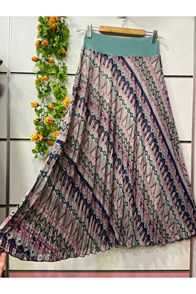 edu collection Patterned Chiffon Bell Skirt with Lining