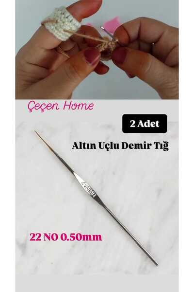 ÇEÇEN HOME (2 Adet) Altın Uçlu Demir Tığ 22 No 0.50 mm Dantel Oya Tığı Demir ...