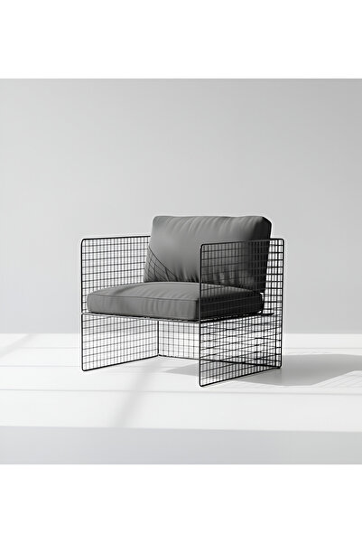 SLLER Dekoratif Tel Berjer - Modern Tasarım Deri Minderli Tekli Koltuk - Bahç...