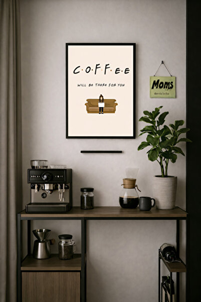 Koi Art Design Siyah Çerçeveli Tek Parça Modern Kahve Köşesi Temalı Yüksek Ka...