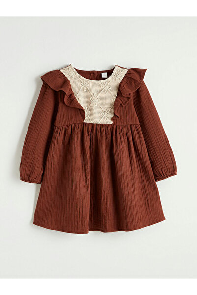 LC Waikiki Rochie maro din muselină pentru fetițe, cu volane și broderie