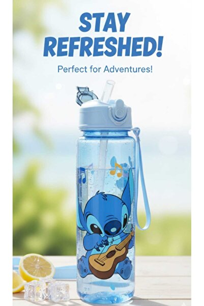 JASMİNLİFE Disney Stitch Pipetli Su ve İçecek Matarası,Suluk
