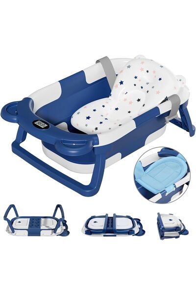 PYEBE حوض استحمام قابل للطي للأطفال الرضع والصغار مع شاشة مراقبة درجة الحرارة في الوقت الفعلي + وسادة عائمة من Py