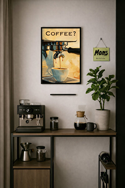 Koi Art Design Siyah Çerçeveli Tek Parça Modern Kahve Köşesi Temalı Yüksek Ka...