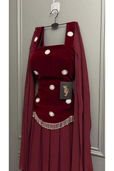 To Be Burgundy Georgette Dress, Luxurious Embroidered Bodice