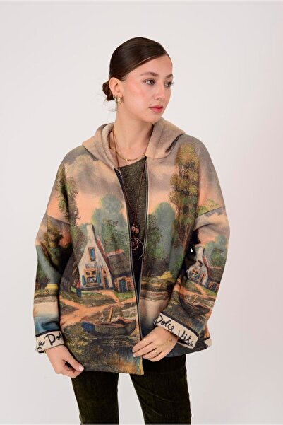 elite aura collectıon Stret Aura Jacket with Landscape Print and Hood