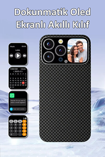 Tekvora 14 Pro Max AMOLED Ekranlı Kılıf | Karbon Fiber | MagSafe Uyumlu | Kam...