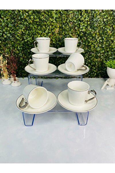 Home Limoges Silver Detailed 6-Person Porcelain Coffee Cup Set