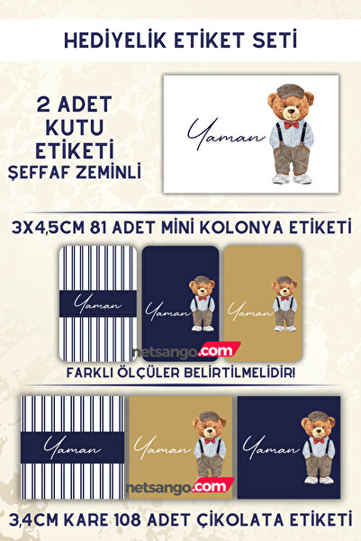 Netsan Etiket Çizgili Ayıcık Desen Hediyelik Etiket Seti - Çikolata Etiketi -...