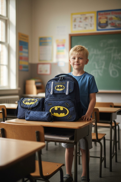 JOJO KIDS Boy's Waterproof Primary School Backpack with Bat Figure, Supportive, Thermal Nutrition, Pencil Holder