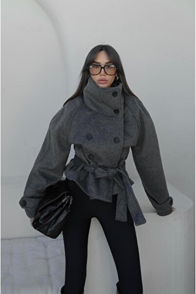 JaMolls Soft Cashmere Texture Mock Neck Button Sash Belt Premium Series Lined...