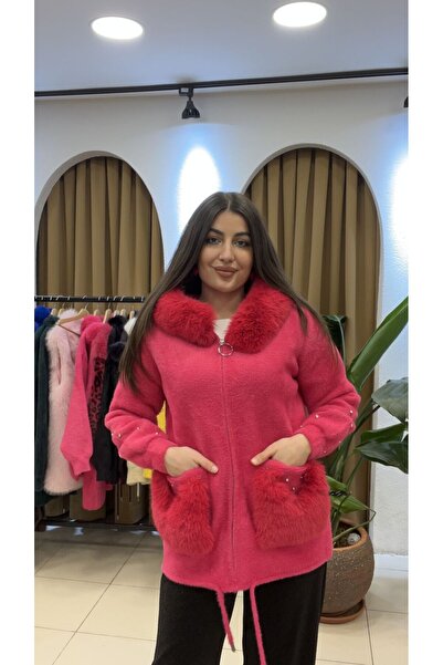 SUNAYBUTİK PEMBE ÖNDEN FERMUARLI ANGORA KÜRK