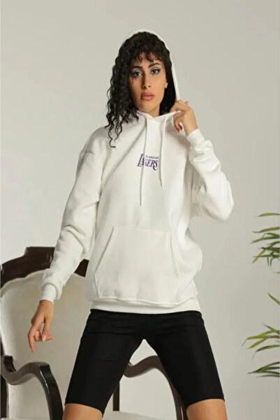 Kanonik Education 24 Sırt Printed Ovresize Three Thread K Hooded Sweatshirt - White