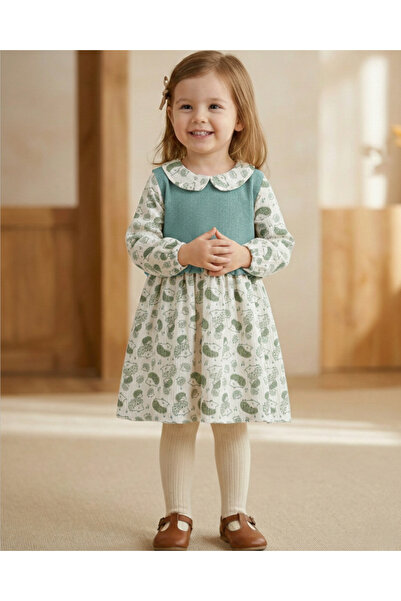 Ege Bebek Kız Çocuk Kirpi Baskılı Müslin Elbise ve Süveter l 2-3-4-5-6 Yaş Sü...