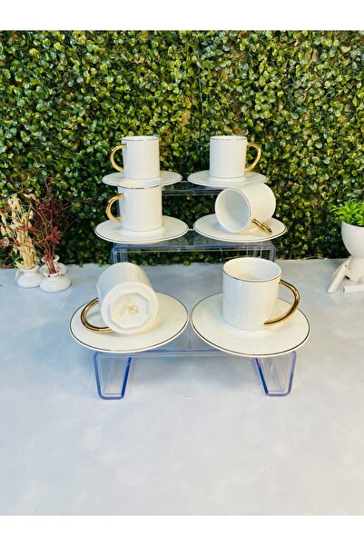 Home Pısa Gold Porcelain Coffee Cup Set for 6 People