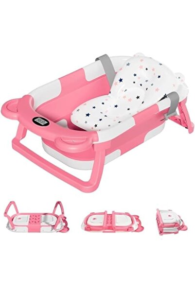 VINNYSEN Foldable Baby Bathtub with Thermometer and Soft Floating Cushion