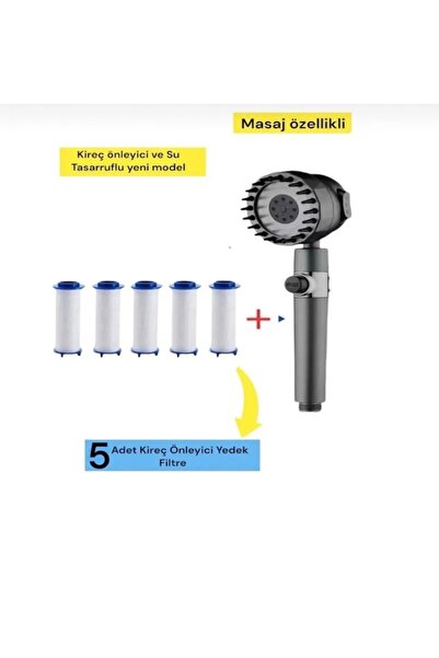 TRUVA Yüksek basınç özellikli masajlı 3 farklı akış modlu duş başlığı 5 adet ...