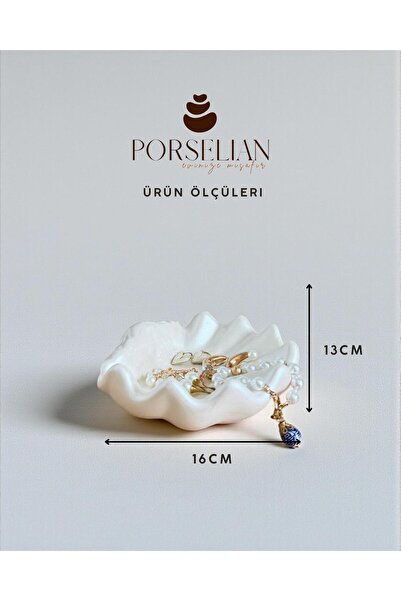 Porselian Dekoratif İstiridye Kabuk Formlu Takı Tabağı ve Sunum Kasesi 16x13 ...
