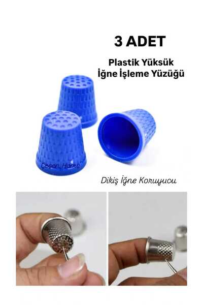 ÇEÇEN HOME 3 Adet Plastik Yüksük İğne İşleme Yüzügü Dikiş Yüksük, El Dikişi P...