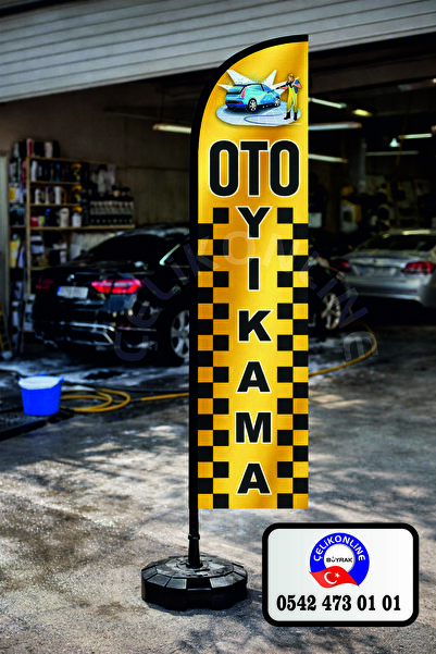 ÇELİKONLİNE Oto Yıkama Yelken Bayrak |Oto Yıkama Reklam Bayrağı | Dış Mekan D...