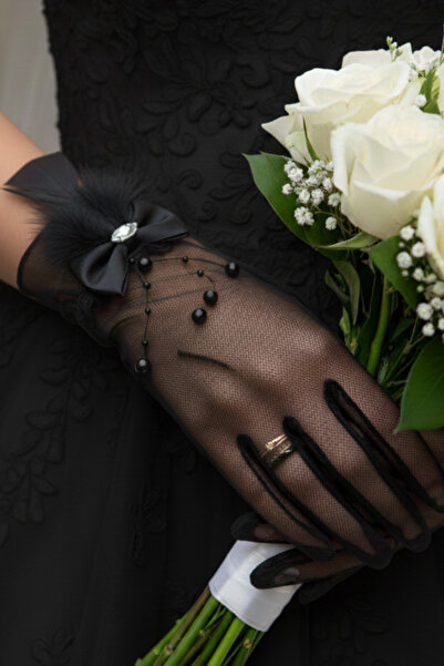 ESPEREST Hayal Tulle Bridal Gloves - Crystal Stone Wedding Gloves with Pearl ...