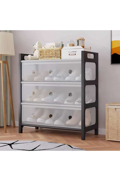 genric 𝐎𝐧𝐞𝐃𝐜𝐨𝐫 4-Tier Dustproof Shoe Rack with Door – Plastic Shoe Cabinet Organizer