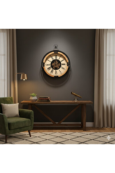 hediyeconcepti Endüstriyel Mekanik Görünümlü Duvar Saati Ahşap & Siyah Metal ...