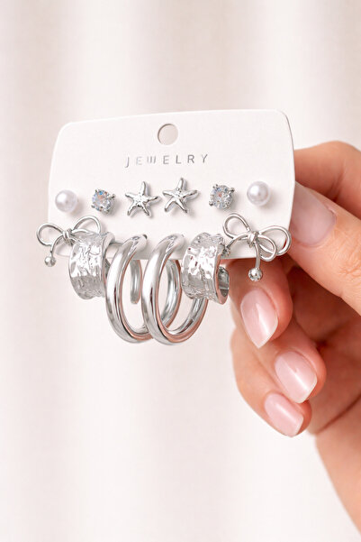 MRK Women's Combination Hoop Earrings Pearl Set Multiple Earrings