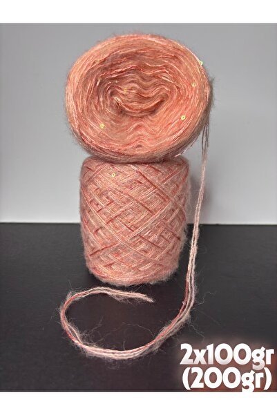 Ana&Kuzusu İplik Şeftali (2kat) ince moher, Şeftali floş pul (3 kat sarım) ör...