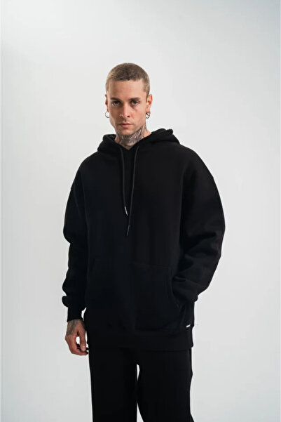 Kanonik Education Unisex Double Oversize Hooded Basic Sweatshirt - Black