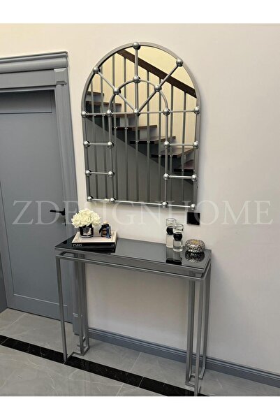 zdesignhome 80×100 cm Ayna & 90×30×100 cm Metal Dresuar Takımı – Gümüş