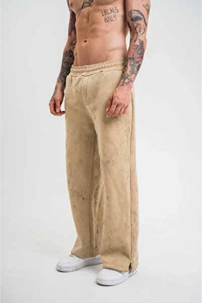 Kanonik Education Slit Detailed Pipe Leg Baggy Sweatpants - Beige