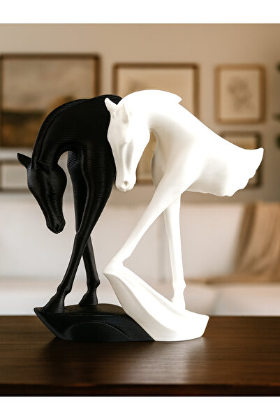 HaBu Lab Siyah & Beyaz At Heykeli Seti | Yin Yang Denge Temalı | Modern Sanat...