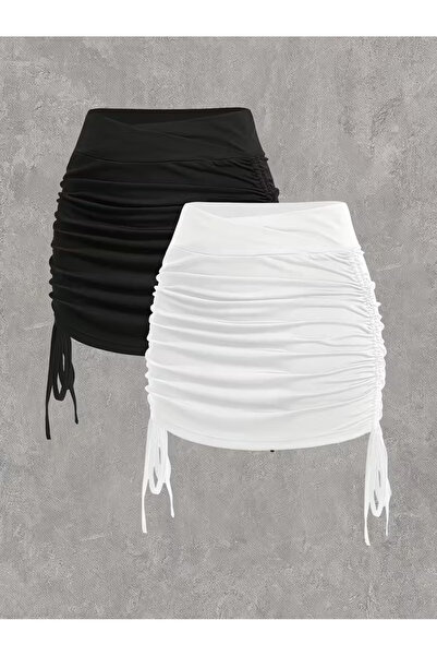 npLStore Women's Gathered Black-White 2-Piece Mini Skirt