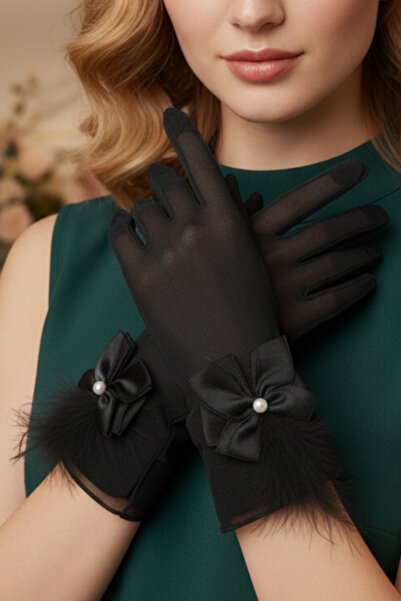 ESPEREST قفازات زفاف شفافة مزينة بالريش - قفازات زفاف عصرية مزينة بفيونكة من ...