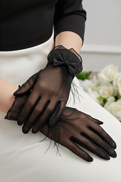 ESPEREST Ruffle Detailed Sheer Bridal Gloves - Ribbed Tulle Fabric Stylish We...