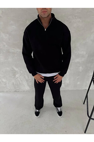 Kanonik Education Winter Half Zip Three Thread Tracksuit Set - Black