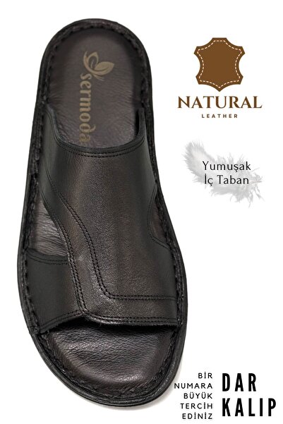 lil amore Genuine Real Leather Men's Slippers Light Slippers Leather A Black