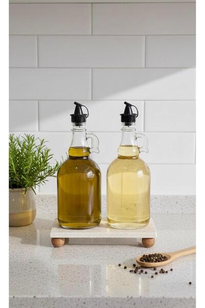 Berina home İkili Cam Zeytinyağlık & Ayçiçek Yağlık & Sirkelik Set En Büyük Boy (1 Lt x 2) Yağdanlık