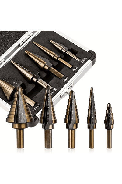 Romania Set of 5 Stepped Conical Drill Bits, Titanium Coated for Metal