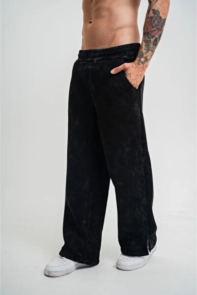 Kanonik Education Slit Detailed Pipe Leg Baggy Sweatpants - Black
