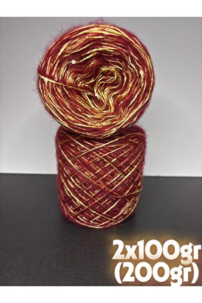 Ana&Kuzusu İplik Şarap (2 kat) ince kaşmir moher, Sarı floş gold pul karışım ...