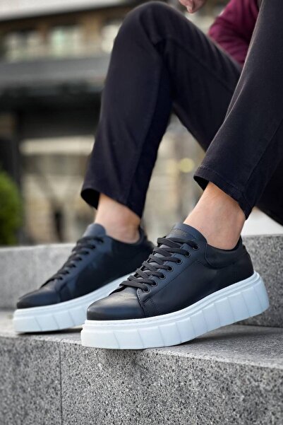 Mhoda Shoes Mhd-099 Men's Lace-Up High Sole Leather Sneaker Shoes Cbt - Black